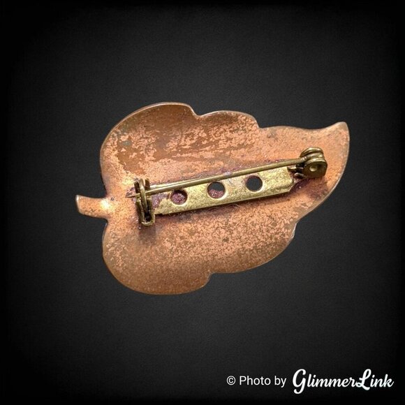 Vintage Blue Leaf Enamel Copper Nature Themed Brooch Pin - Picture 6 of 7